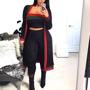 3 Peice Set- Striped Tube Top, Cardigan, Long Pant